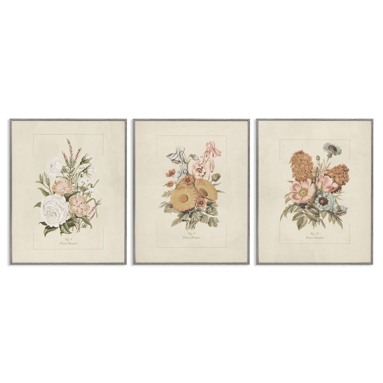Stupell Industries Neutral Bouquet Studies 3pc Framed Giclee Set, design by Dan Meneely